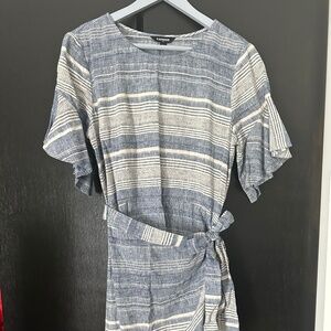 Express Linen/Cotton Blend Chambray Mini Wrap Dress